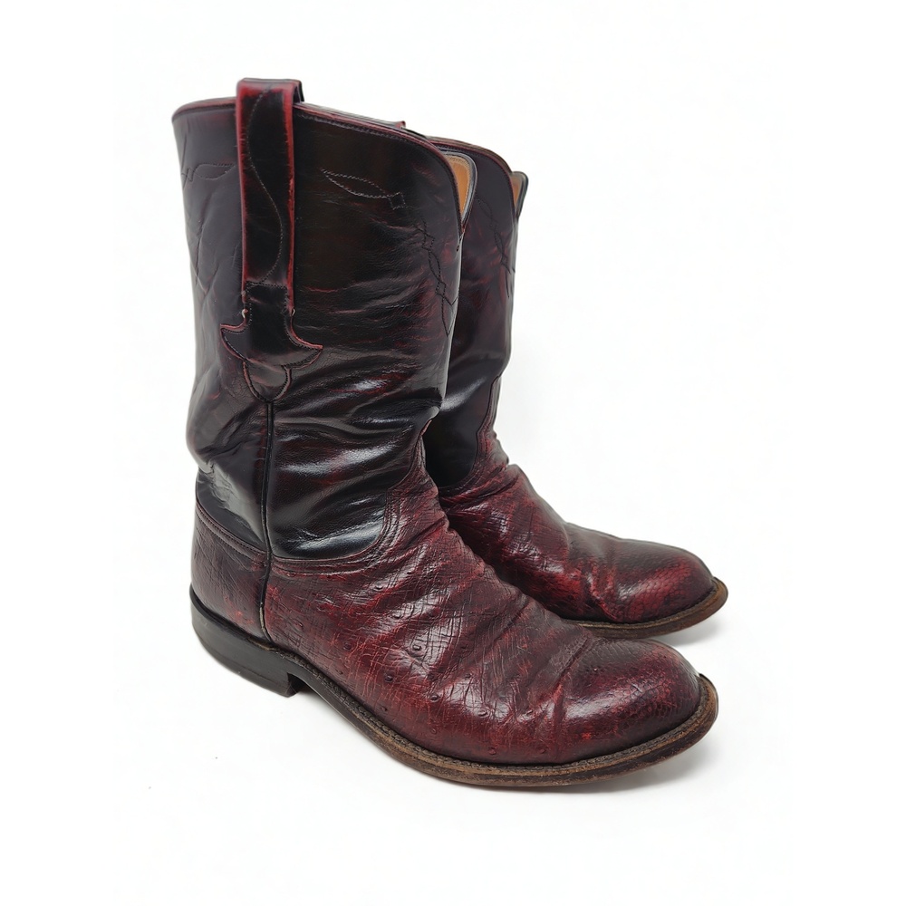Lucchese Full Quill Ostrich Cowboy Boots Men 8.5E Vintage Western Roper